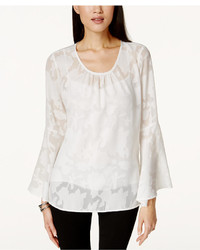 NY Collection Lace Illusion Bell Sleeve Blouse