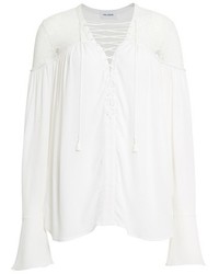 Yigal Azrouel Lace Up Ruched Crepe Georgette Blouse