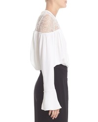 Yigal Azrouel Lace Up Ruched Crepe Georgette Blouse