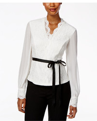 Alex Evenings Long Sleeve Belted Lace Blouse