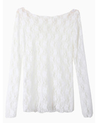 Choies Long Sleeve Floral Lace Blouse In White