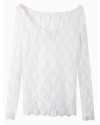Choies Long Sleeve Floral Lace Blouse In White