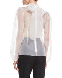 Dolce & Gabbana Long Sleeve Sheer Blouse Wlace Trim Natural White