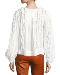 Isabel Marant Nell Crochet Lace Long Sleeve Top White