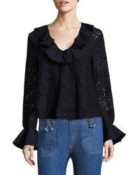 See by Chloe Ruffled Lace Bell Sleeve Blouse