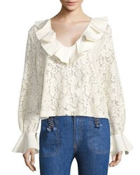 See by Chloe Ruffled Lace Bell Sleeve Blouse