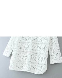 White Long Sleeve Hollow Lace Loose Blouse