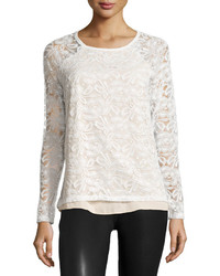 Casual Couture Flyaway Back Lace Tee Linenwhite