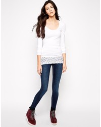 Only Live Love Long Sleeve Top With Lace Trim