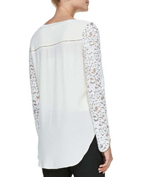 Rebecca Taylor Long Sleeve Lace Mixed Top