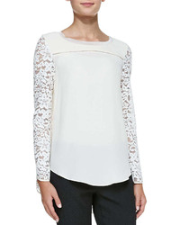 Rebecca Taylor Long Sleeve Lace Mixed Top