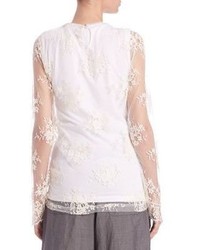 Brunello Cucinelli Long Sleeve Lace Overlay Top