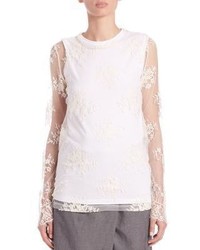 Brunello Cucinelli Long Sleeve Lace Overlay Top