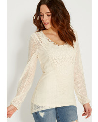 Maurices Lace And Crochet Tee With Long Sleeves