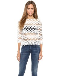 J.o.a. Wave Stripped Lace Top
