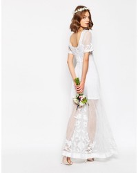 Asos Bridal Delicate Lace And Pearl Maxi Dress