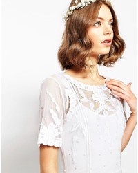 Asos Bridal Delicate Lace And Pearl Maxi Dress