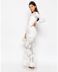 Asos Bridal Lace 3d Floral Fishtail Maxi Dress