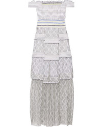 Peter Pilotto Gaze Off The Shoulder Poplin And Lace Maxi Dress White