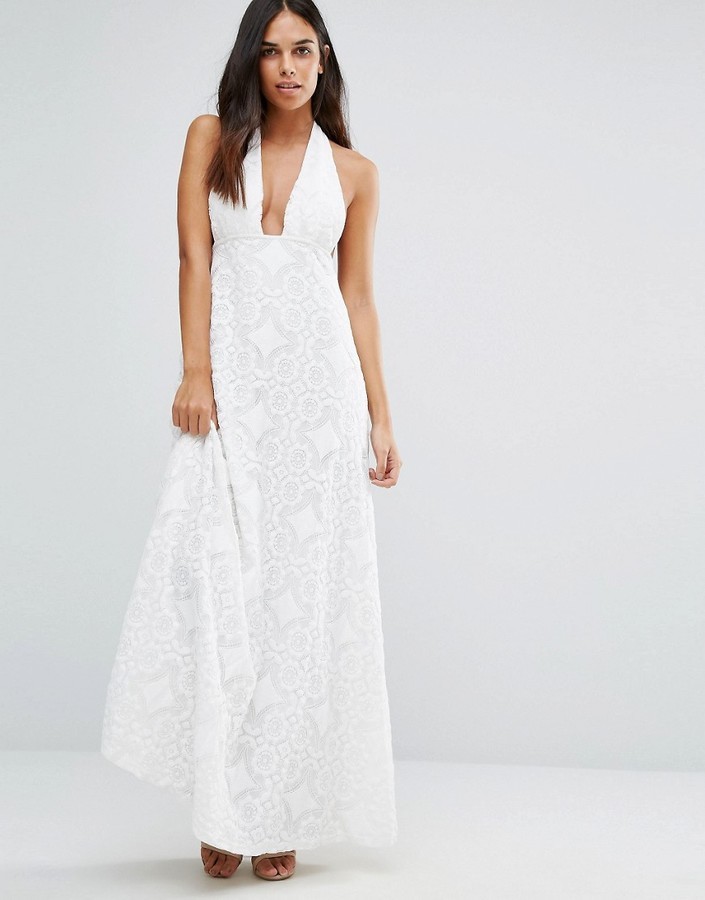 white halter neck maxi dress