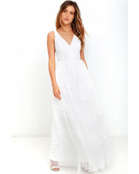 LuLu*s Stylish Storyteller White Lace Maxi Dress