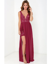 Ark & Co Make Way For Wonderful Berry Red Lace Maxi Dress