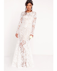 Missguided Bridal Lace Open Back Maxi Dress White