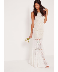 Missguided High Neck Scallop Lace Maxi Dress White