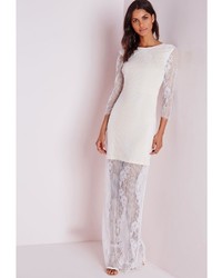 Missguided Lace Long Sleeve Maxi Dress White