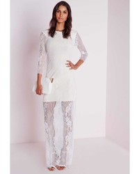 Missguided Lace Long Sleeve Maxi Dress White