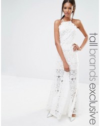 Missguided Tall High Neck Scallop Lace Maxi Dress White