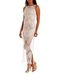Charlotte Russe Nude Lined Lace Maxi Dress