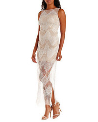 Charlotte Russe Nude Lined Lace Maxi Dress