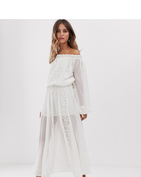 White Sand Off Shoulder Lace Applique Midaxi Dress In Vintage Cream