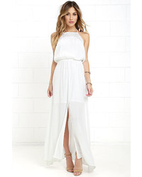 Olive Oak Haven White Lace Halter Maxi Dress