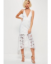 Missguided White Lace Fishtail Maxi Dress