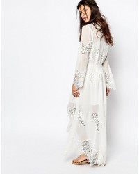 White Sand Excalibur All Over Chiffon And Lace Maxi Dress With Tie Front