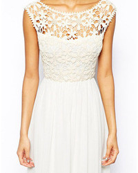 White Sleeveless Floral Crochet Lace Maxi Dress