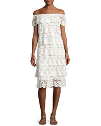 Miguelina Angelica Off The Shoulder Tiered Lace Dress White