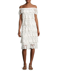 Miguelina Angelica Off The Shoulder Tiered Lace Dress White