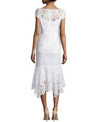 Nanette Lepore Cap Sleeve Lace Illusion Midi Dress Ivory