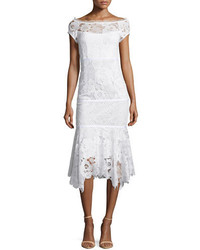 Nanette Lepore Cap Sleeve Lace Illusion Midi Dress Ivory