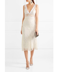 Victoria Beckham Cotton Trimmed Wool Blend Lace Midi Dress Off White
