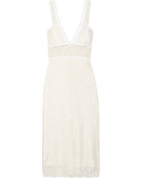 Victoria Beckham Cotton Trimmed Wool Blend Lace Midi Dress Off White