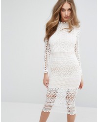Missguided High Neck Structured Lace Midi Dress