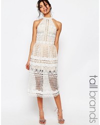 Jarlo Tall High Neck Allover Cutwork Lace Prom Skater Midi Dress