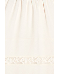 Prada Lace Paneled Crepe Midi Dress Ivory