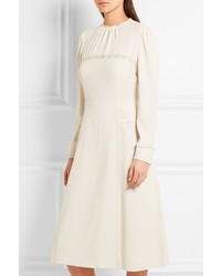 Prada Lace Paneled Crepe Midi Dress Ivory
