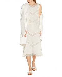 Wes Gordon Lace Paneled Silk And Wool Blend Midi Dress