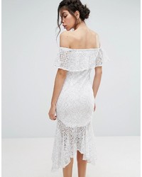 Love Triangle Lace Bardot Midi Dress With Peplum Hem